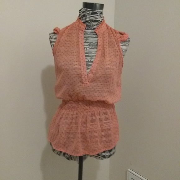 Sam & Max Sheer Peach Polkadot Blouse - Picture 2 of 4
